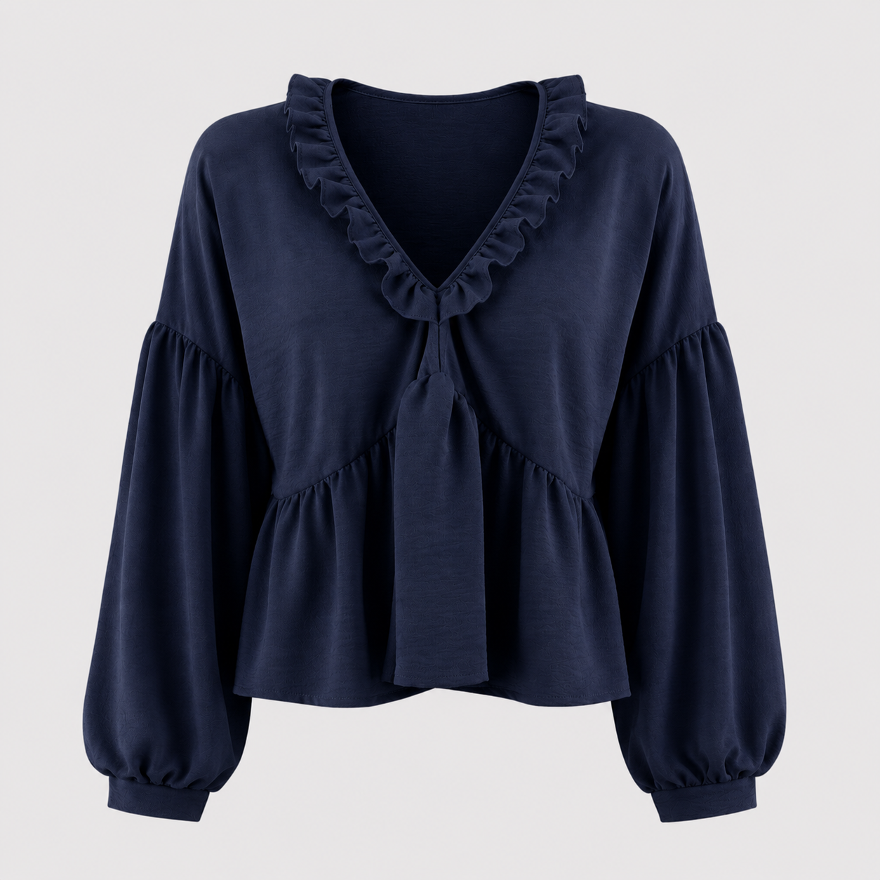 Women > Blouses : Women's Airy Vintage-Inspired Bohemian Blouse with Soft Ruffle Details in Navy Blue van DUUWE