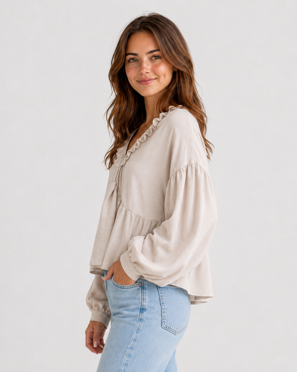 Women > Blouses : Women's Airy Vintage-Inspired Bohemian Blouse with Soft Ruffle Details in van DUUWE