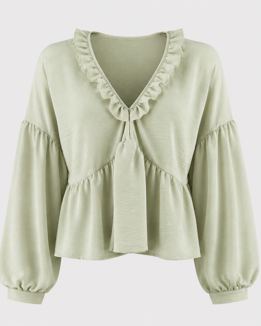 Women > Blouses : Women's Airy Vintage-Inspired Bohemian Blouse with Soft Ruffle Details in Light Green van DUUWE