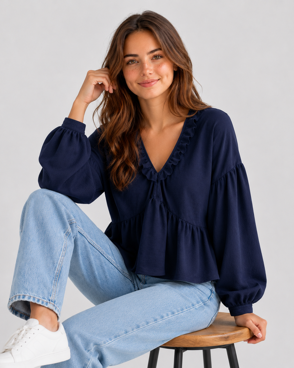 Women > Blouses : Women's Airy Vintage-Inspired Bohemian Blouse with Soft Ruffle Details in van DUUWE