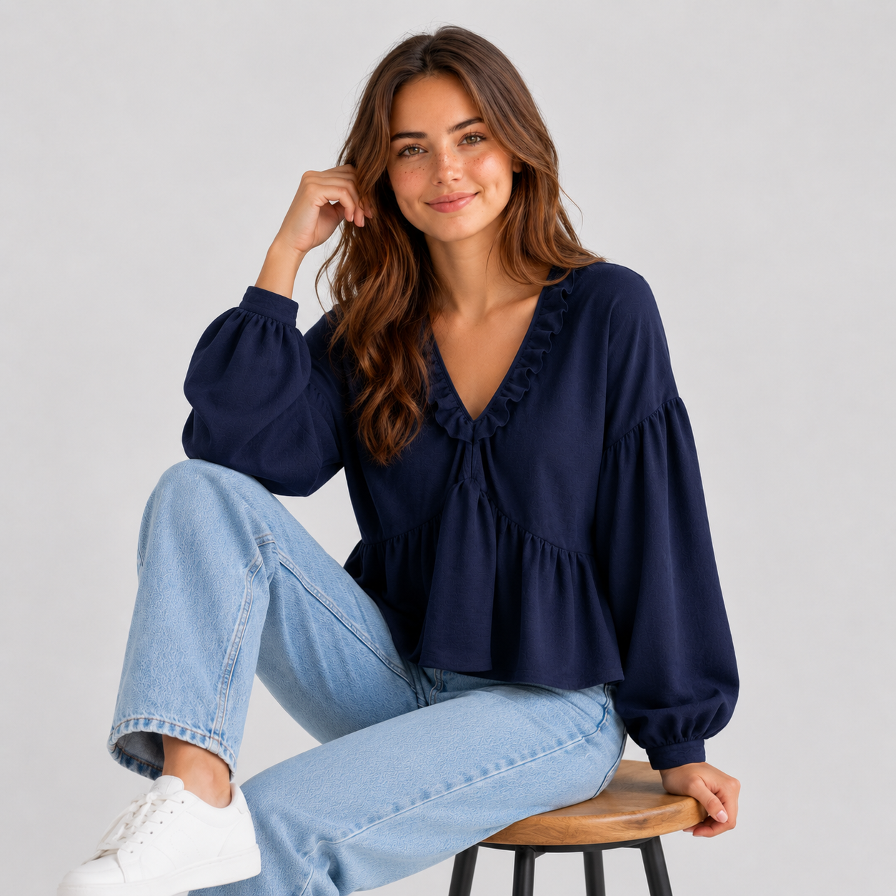 Women > Blouses : Women's Airy Vintage-Inspired Bohemian Blouse with Soft Ruffle Details in van DUUWE