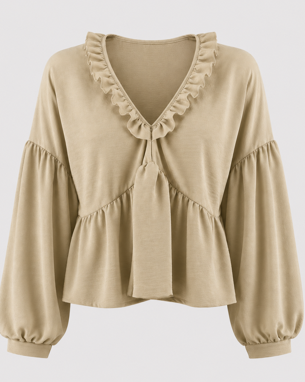 Women > Blouses : Women's Airy Vintage-Inspired Bohemian Blouse with Soft Ruffle Details in Khaki van DUUWE