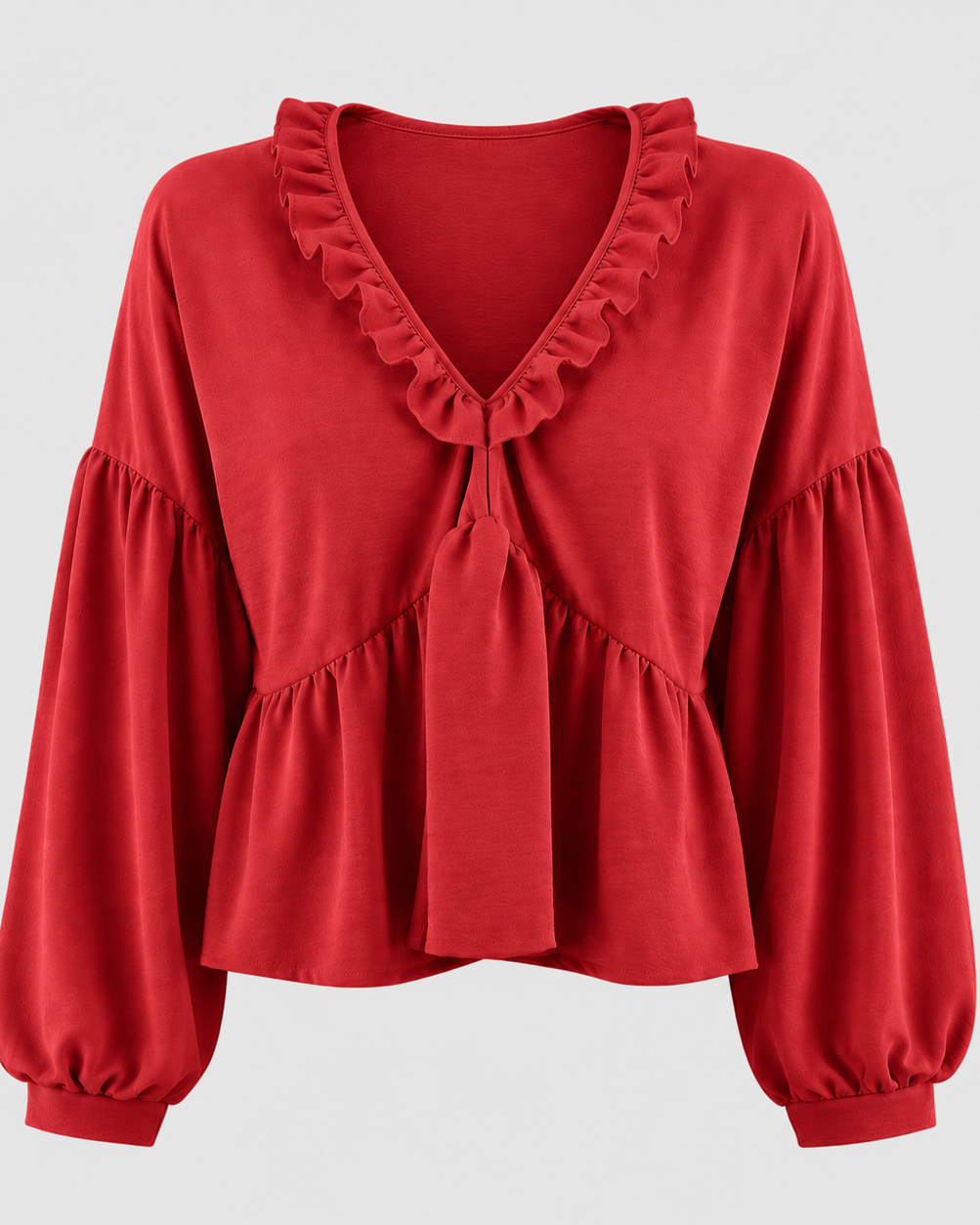 Women > Blouses : Women's Airy Vintage-Inspired Bohemian Blouse with Soft Ruffle Details in Red van DUUWE
