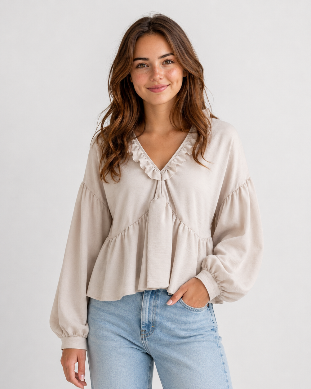 Women > Blouses : Women's Airy Vintage-Inspired Bohemian Blouse with Soft Ruffle Details in van DUUWE