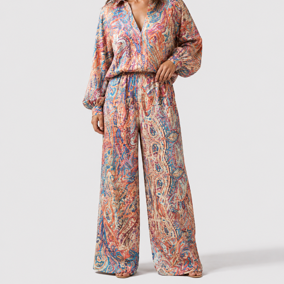 Women's Luxurious Paisley-Print Wide-Leg Pantsuit
