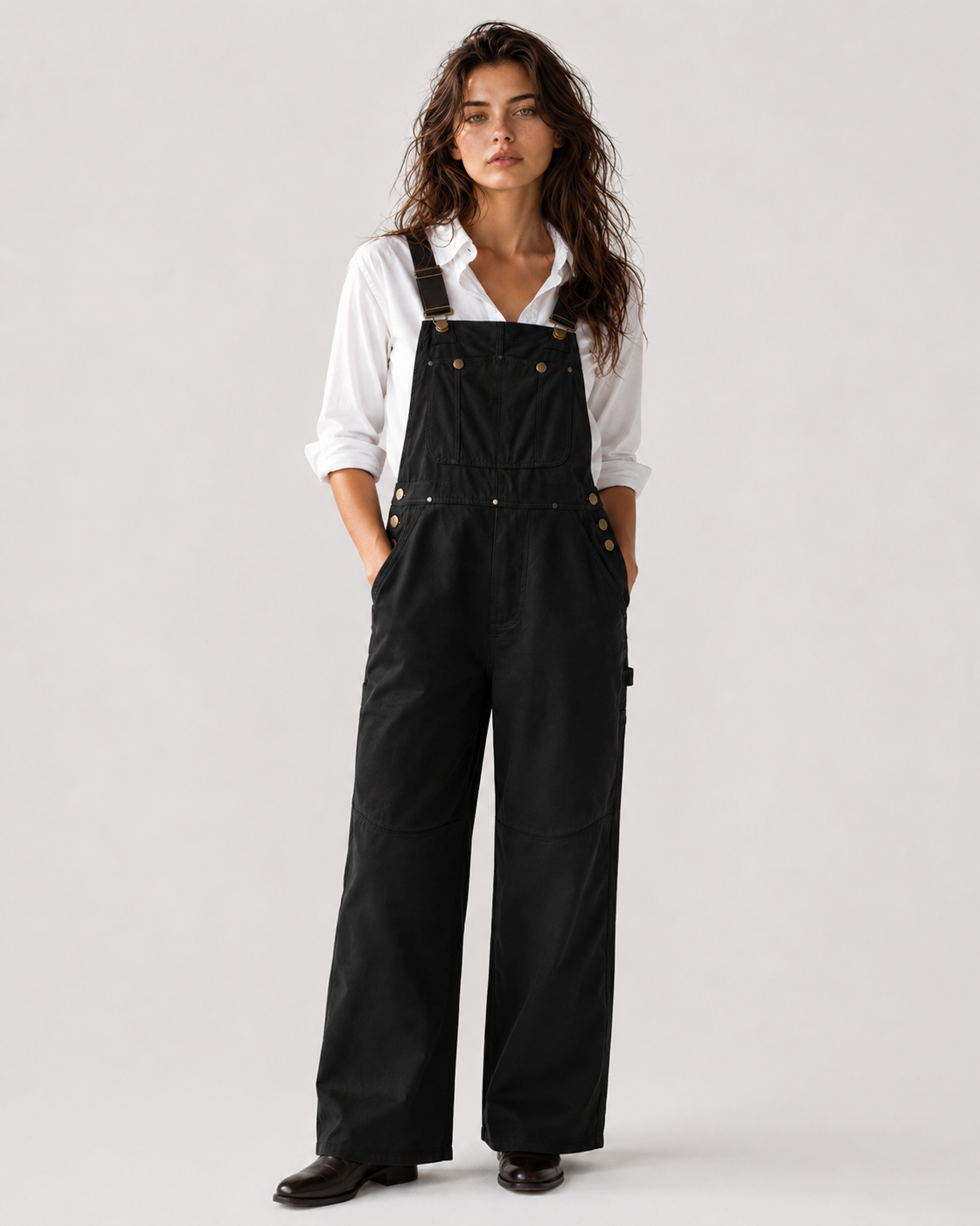 Women > Utility Bib Overalls : Women's Polyester Bib Overalls with Adjustable Straps in Black van DUUWE