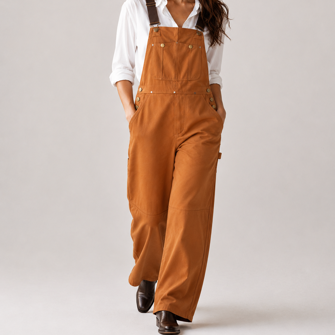 Women > Utility Bib Overalls : Women's Polyester Bib Overalls with Adjustable Straps in Camel van DUUWE
