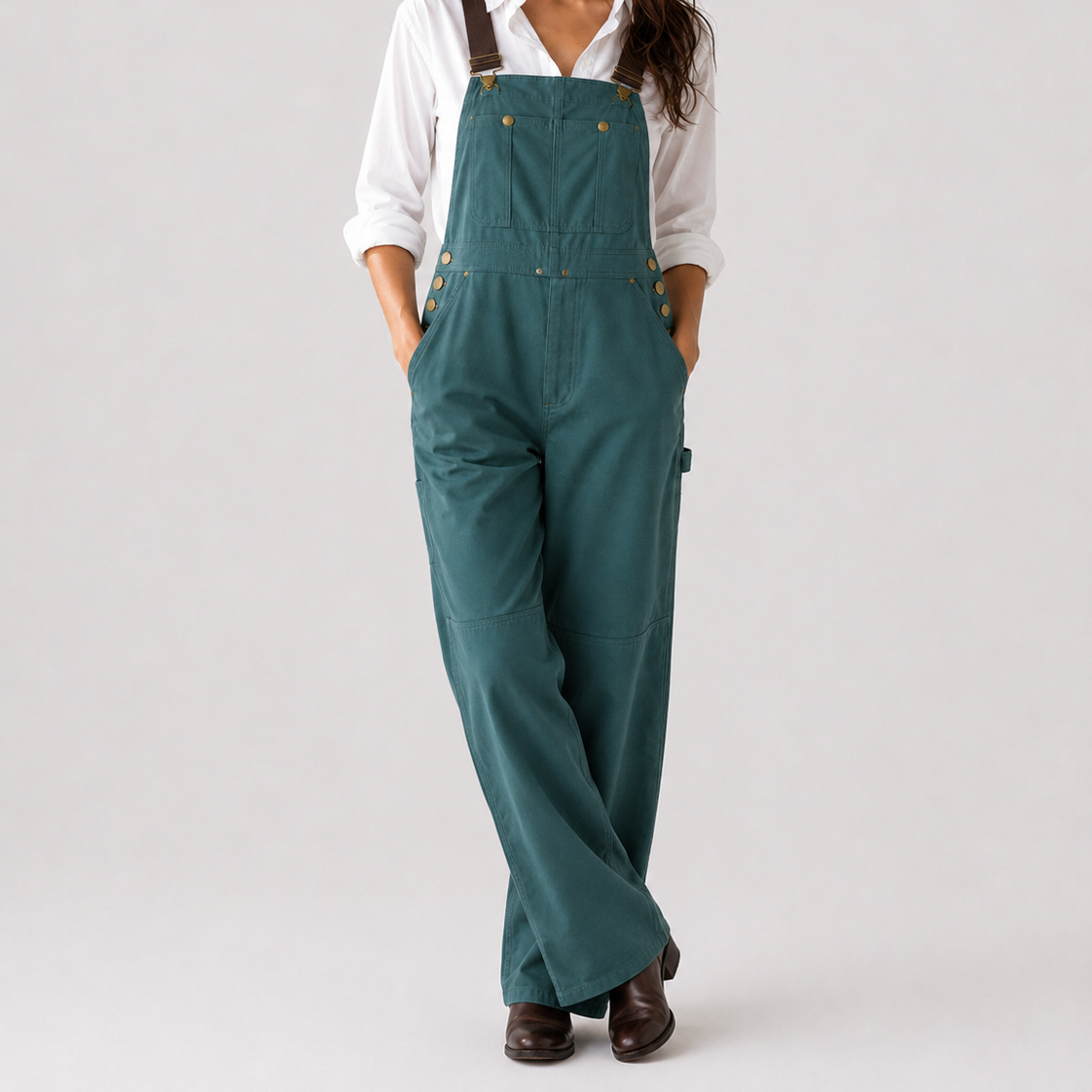 Women > Utility Bib Overalls : Women's Polyester Bib Overalls with Adjustable Straps in Green van DUUWE