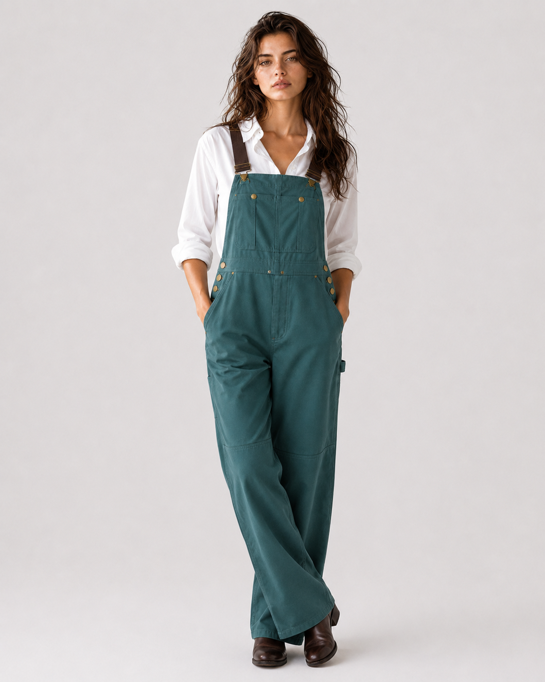 Women > Utility Bib Overalls : Women's Polyester Bib Overalls with Adjustable Straps in Green van DUUWE