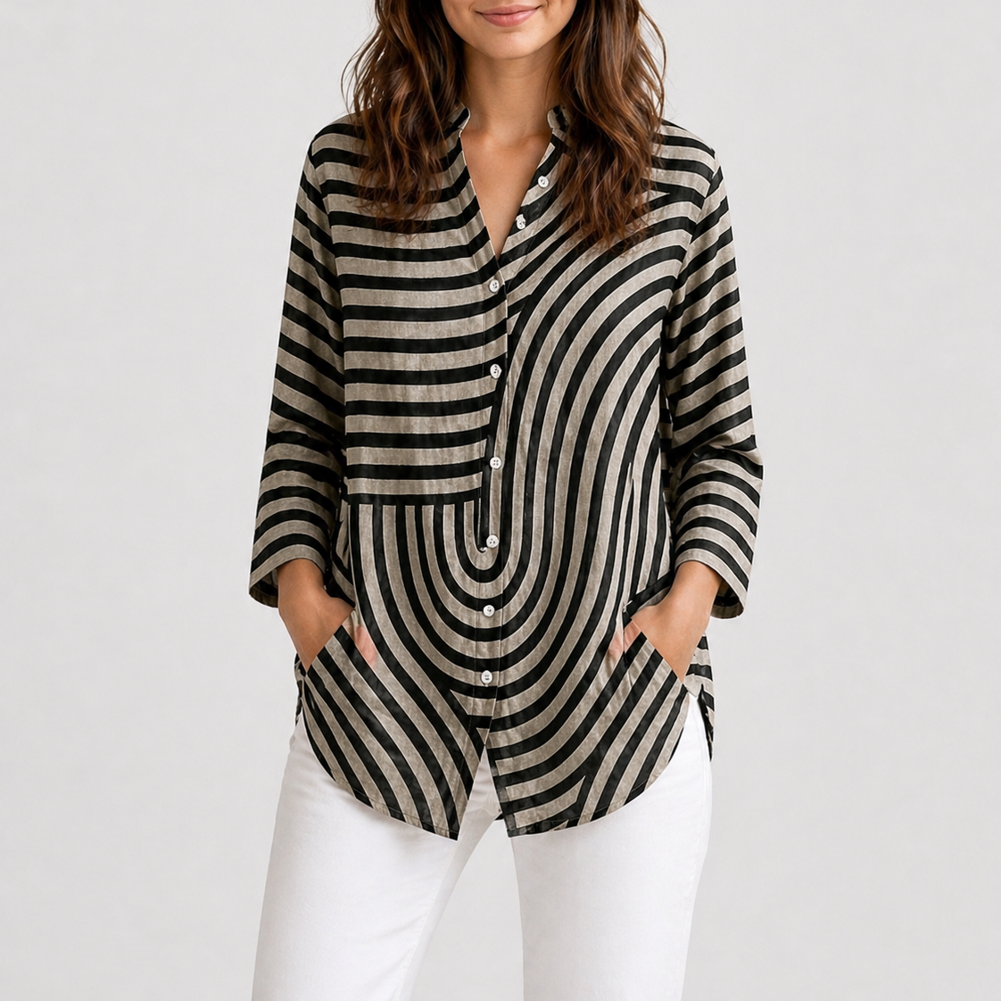 Women's Women’s Striped V-Neck Blouse – Casual Button Front Top