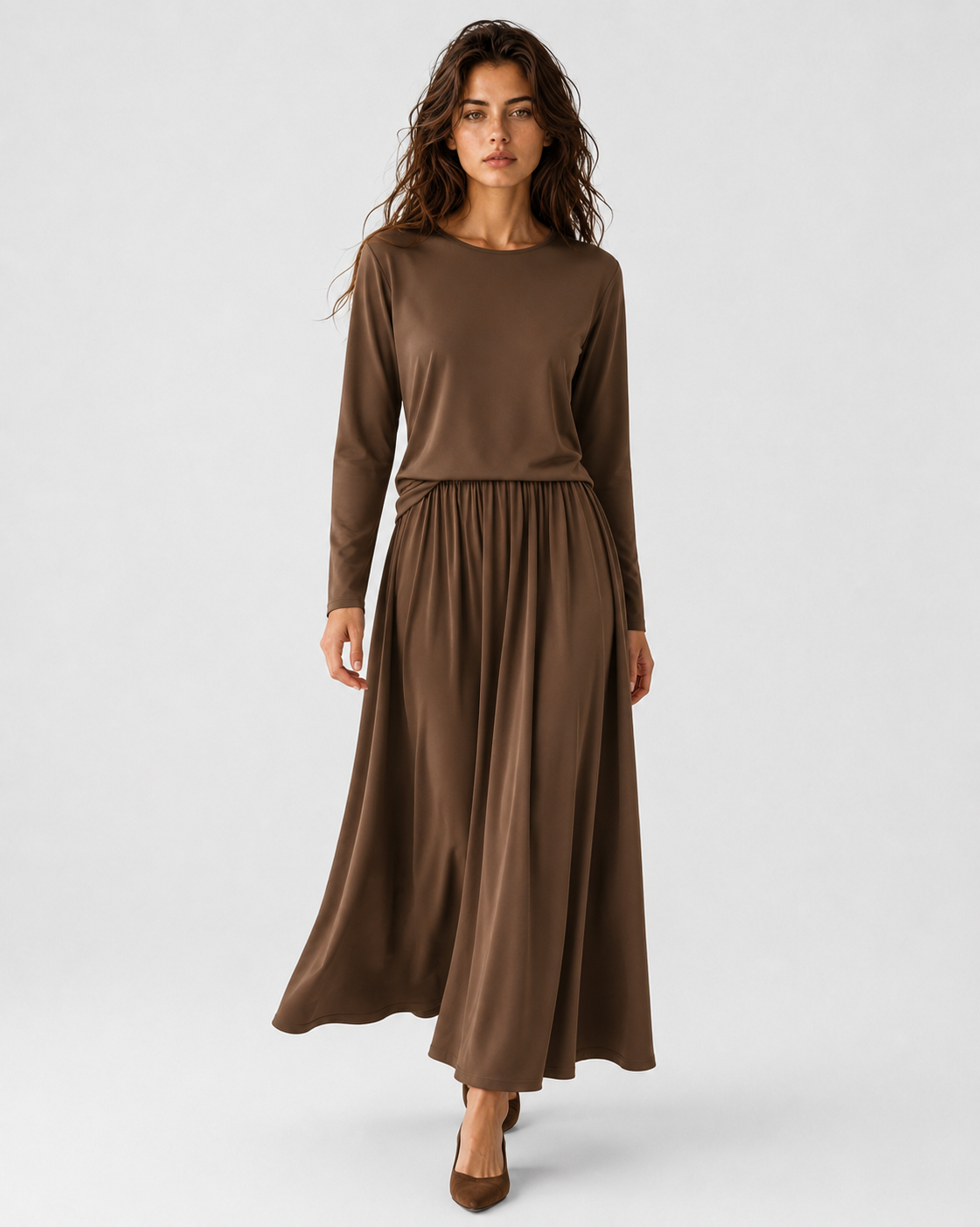 Women > Sweaters : Women's Two-Piece Long Sleeve Top and Maxi Skirt Set in van DUUWE