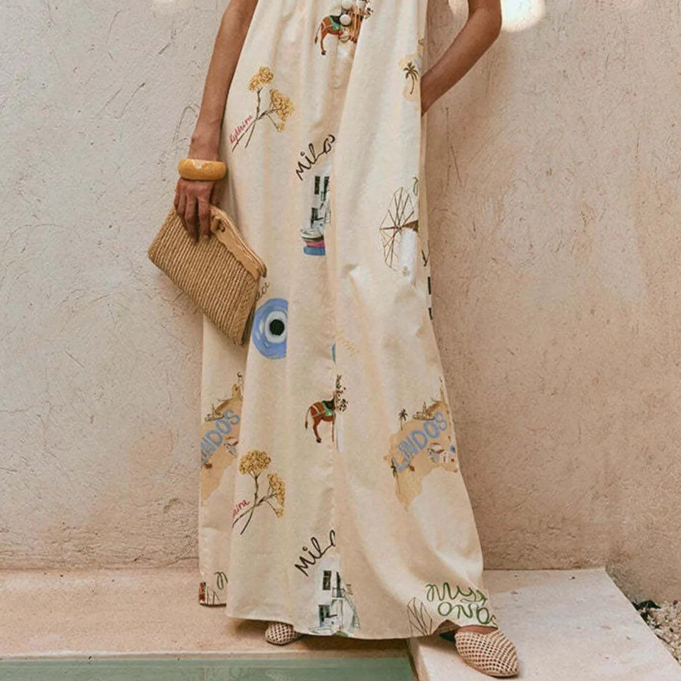Women's Elegant Printed Sleeveless Maxi Dress with Square Neck