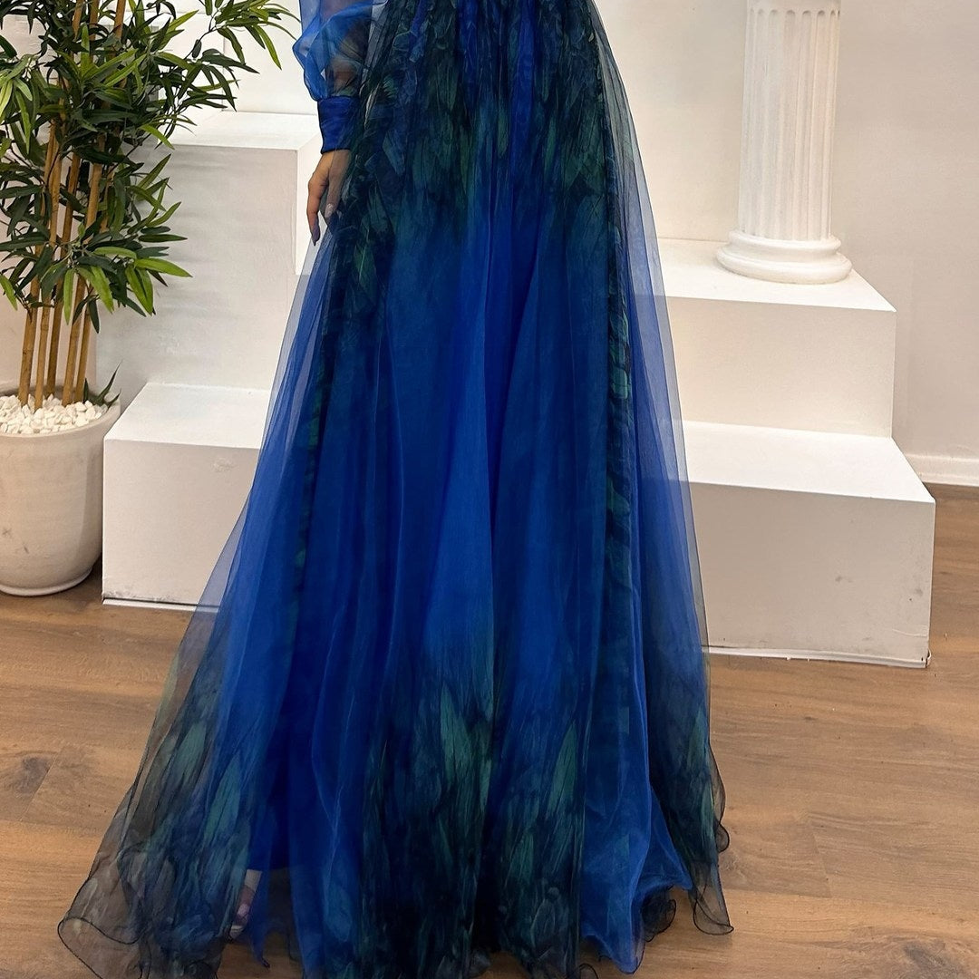 Women's Elegant One-Shoulder Maxi Mesh Dress with Gradient
