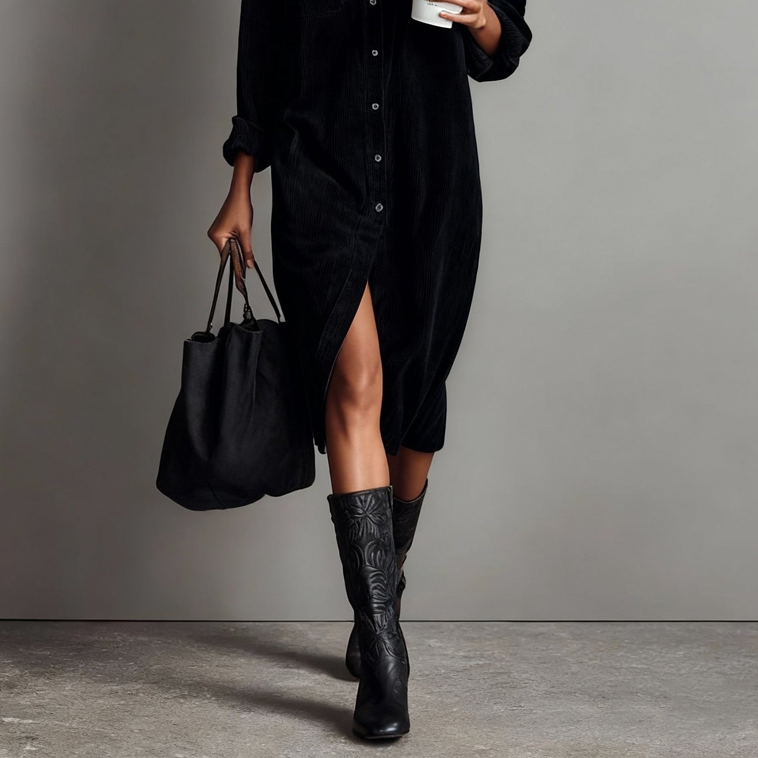 Women's Elegant Single-Breasted Midi Dress