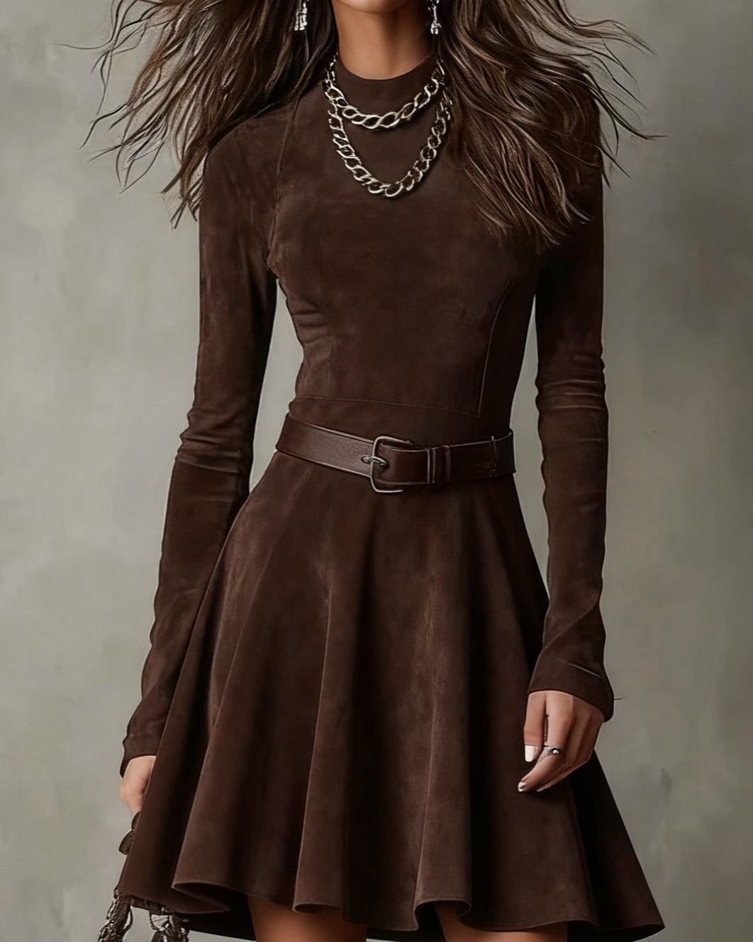 Chic Vintage Suede Mini Dress