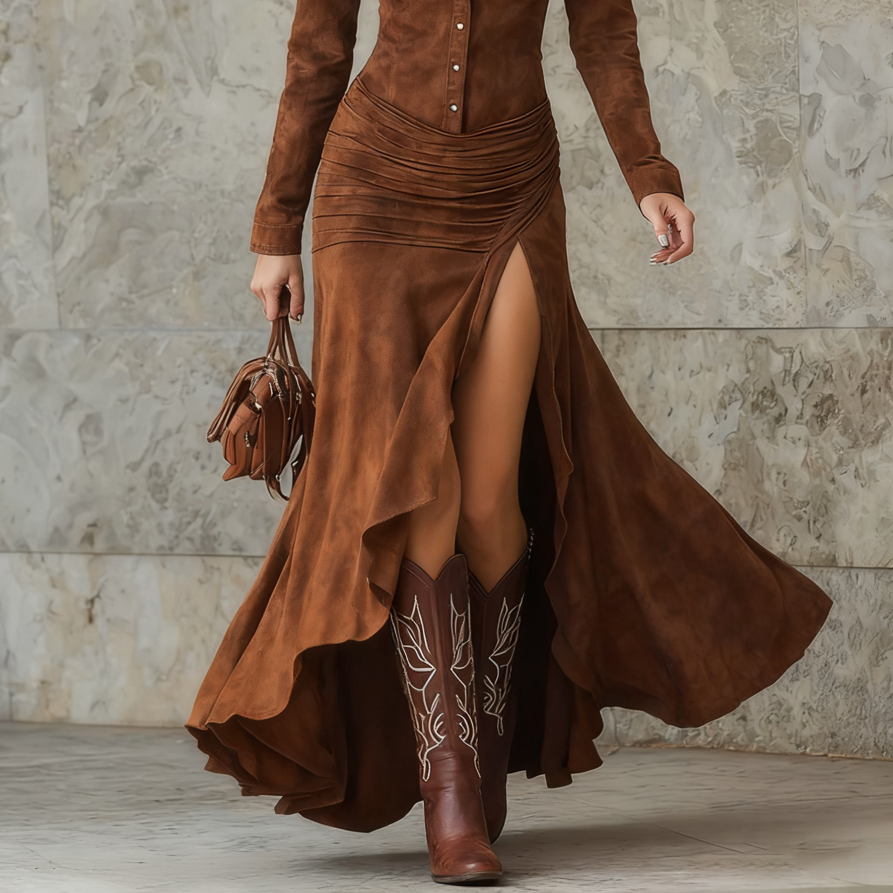 Women's Long dress with ruffles: elegant and feminine