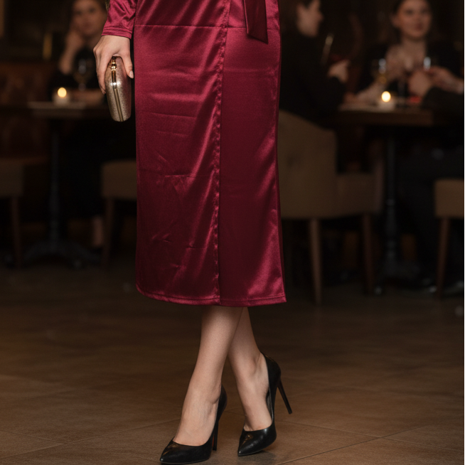 Women's Women’s Spring Wrap Midi Dress for Evening – Elegant