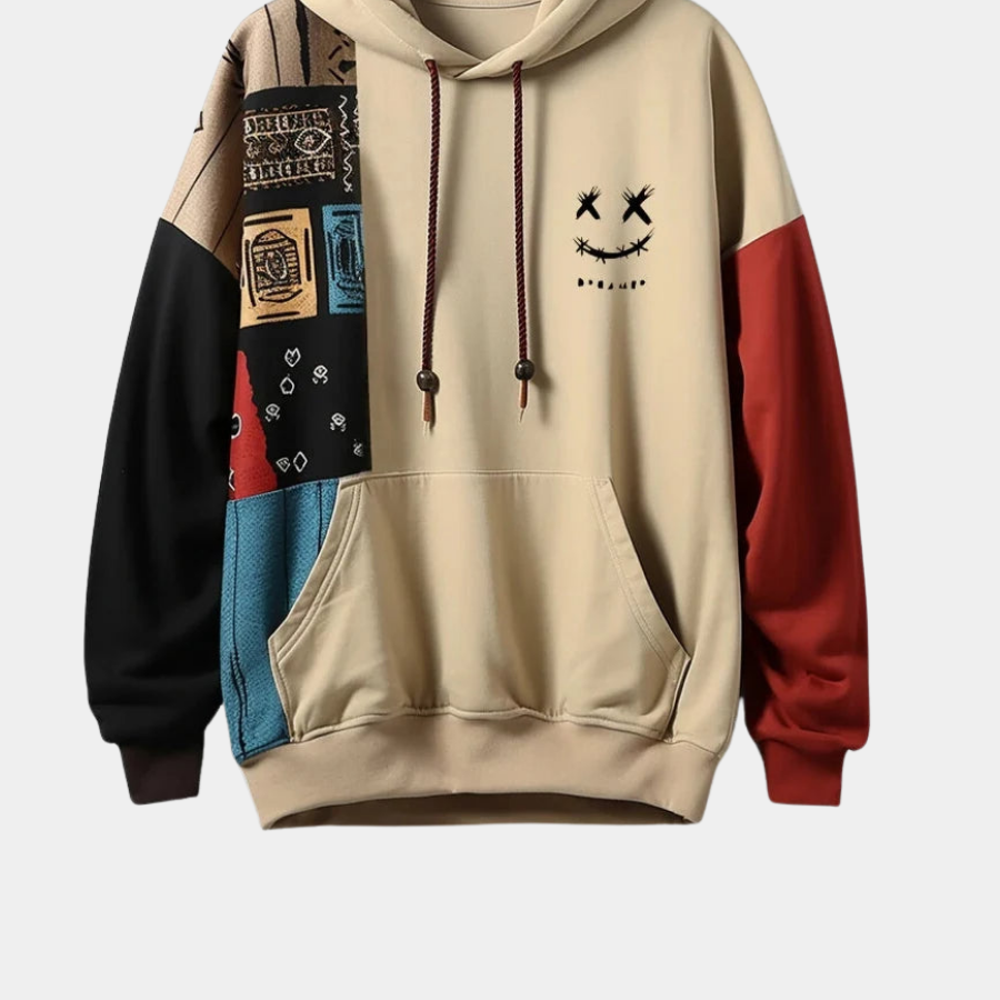 Men's Urban Patchwork Hoodie – Modern and Comfortable Style