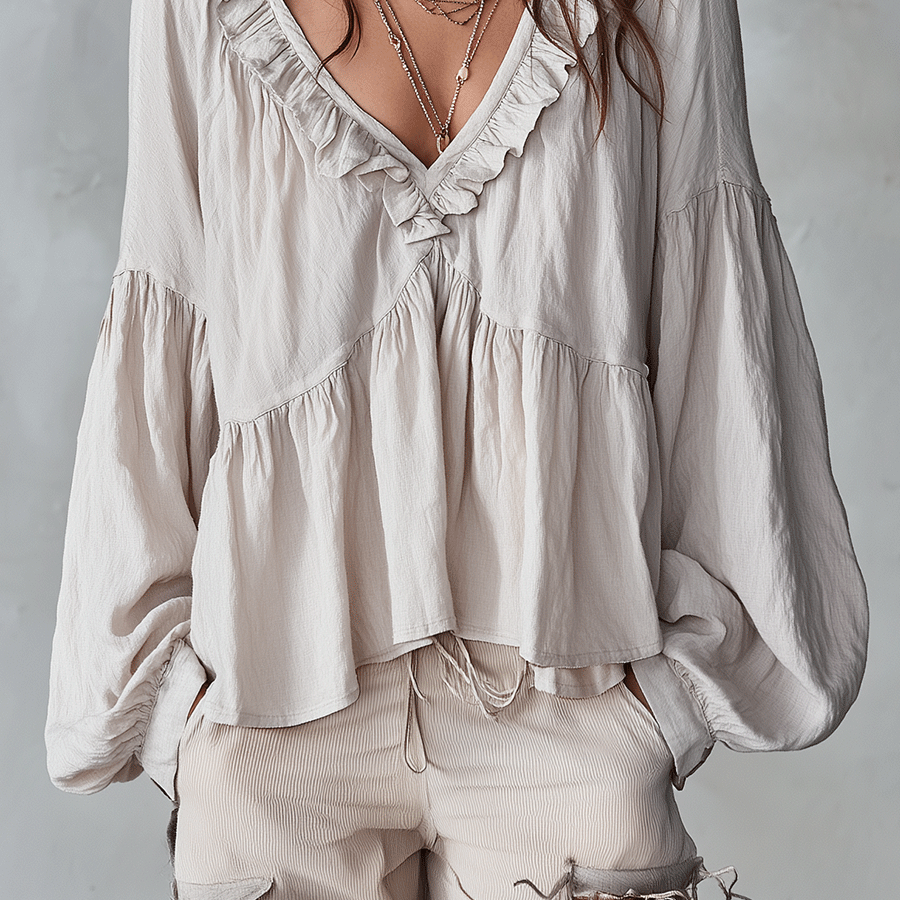 Women's Airy Vintage-Inspired Bohemian Blouse with Soft Ruffle Details