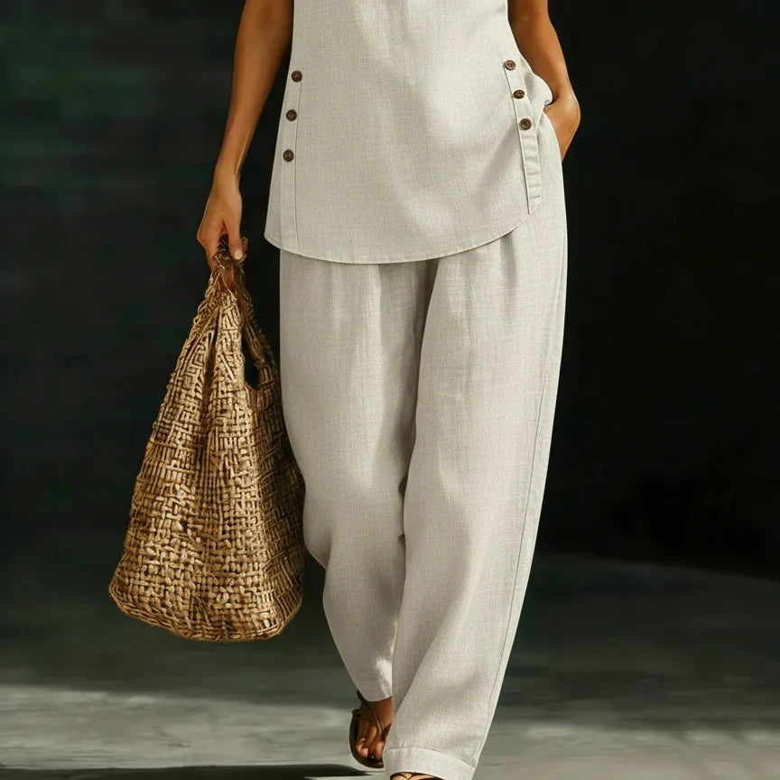 Serena | Classic Linen Button Detail Two-Piece Set