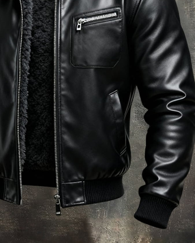 Black faux leather jacket with warm sherpa lining – comfortable and stylish