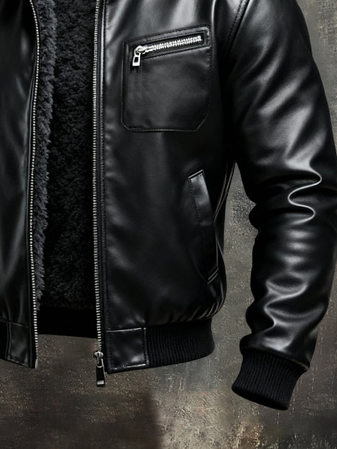 Black faux leather jacket with warm sherpa lining – comfortable and stylish
