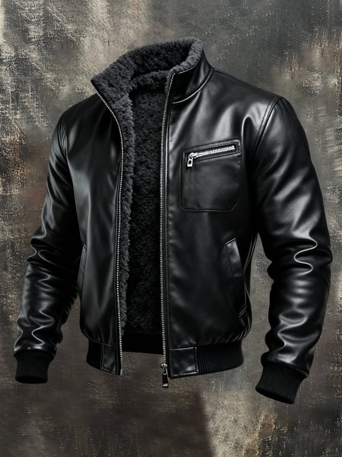 Black faux leather jacket with warm sherpa lining – comfortable and stylish