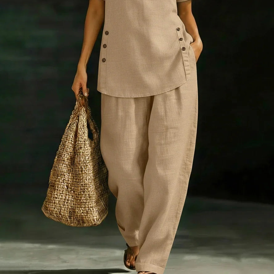 Serena | Classic Linen Button Detail Two-Piece Set