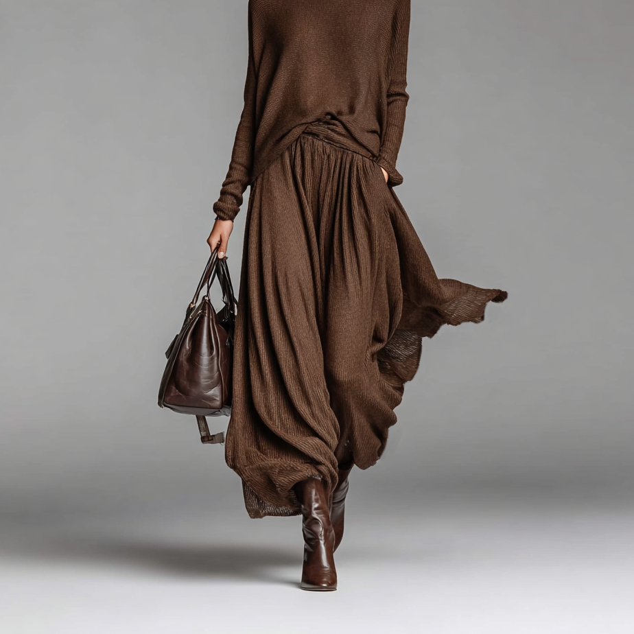 Women's Skirt and Crew Neck Sweater Set