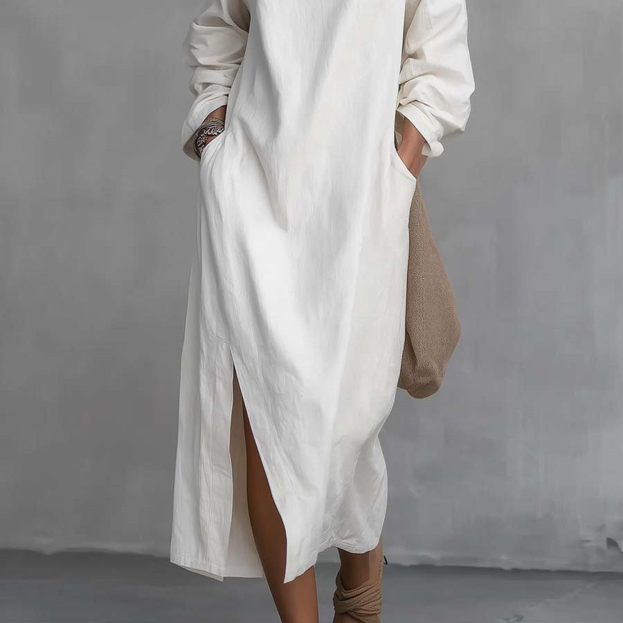 Women's Flowy One-Shoulder Midi Dress with a Split Hem