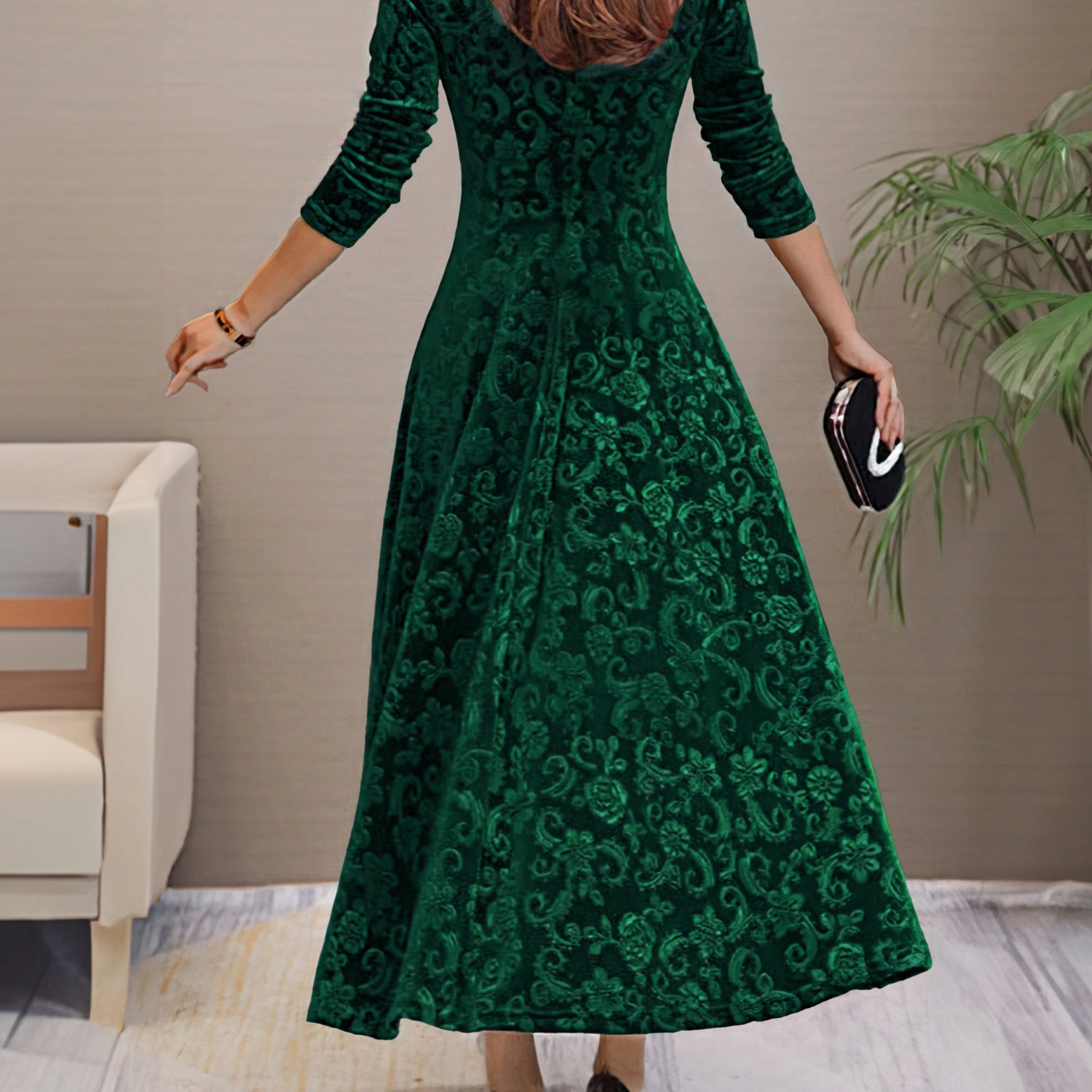 Women's Winter Velvet Elegance Dress - Luxurious Velvet Evening Gown
