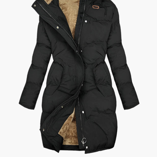 Women's Warmly lined winter jacket with hood and zipper