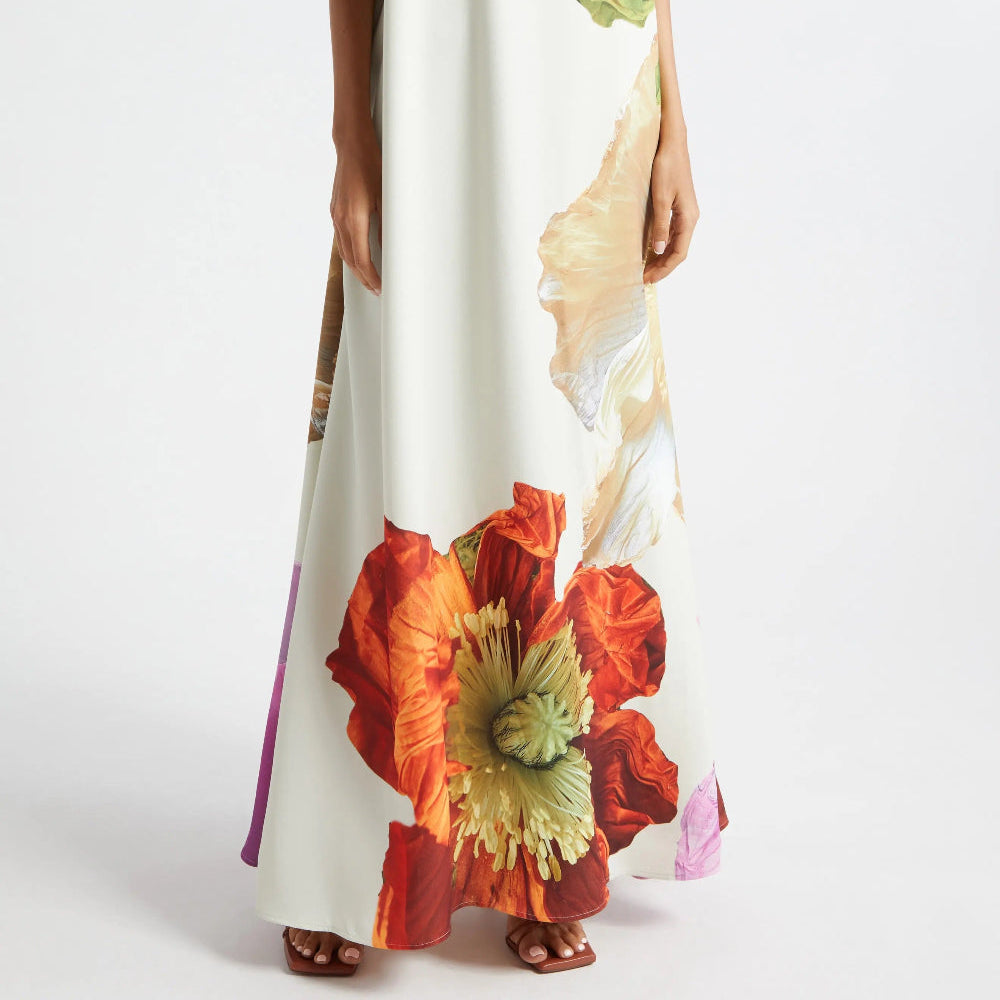 Women's Elegant One-Shoulder Maxi Dress with Floral Print