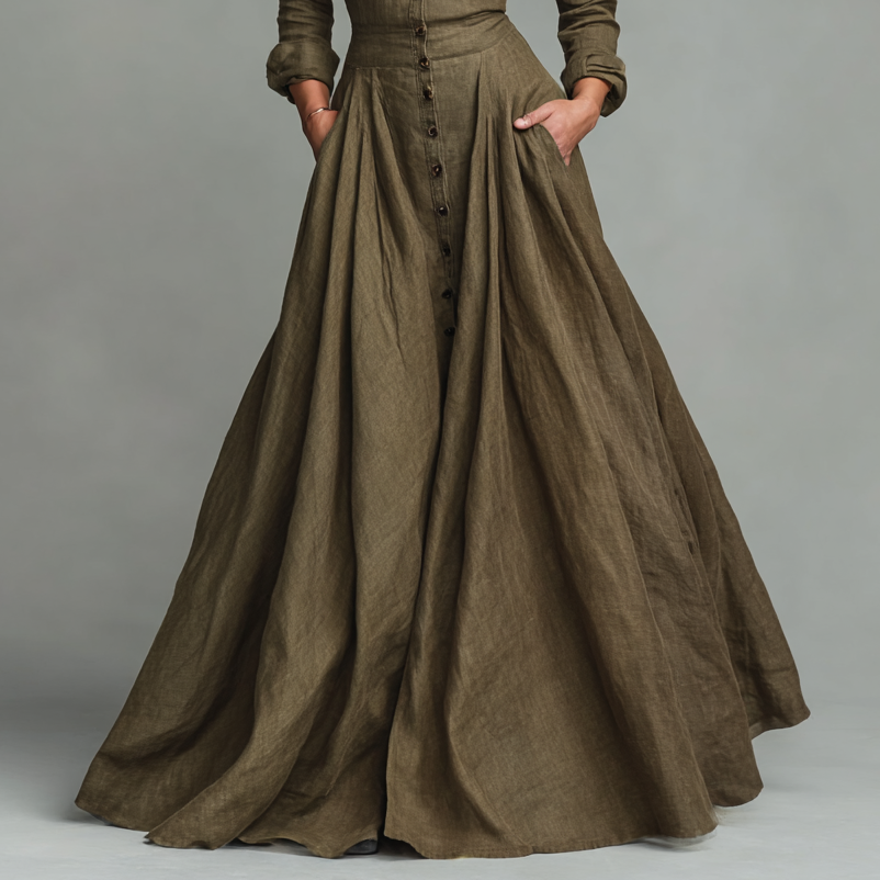 Vintage Maxi Dress for Women with Shirt-Style Bodice