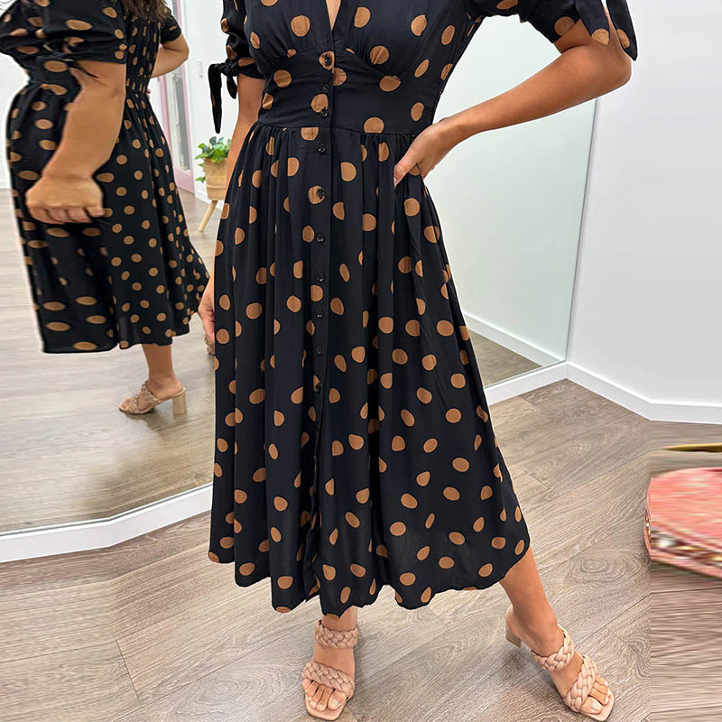 Women's Timeless Polka Dot Dress with Elegant Charm