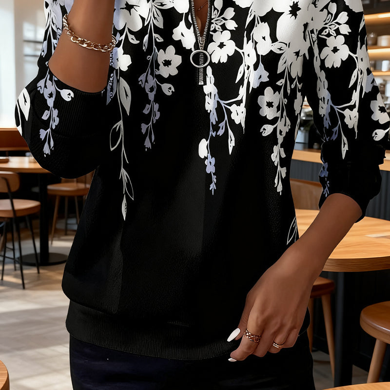 Women's Stylish Printed Half-Zip Collar Sweatshirt