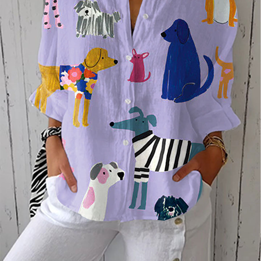Women's Playful Dogs Blouse