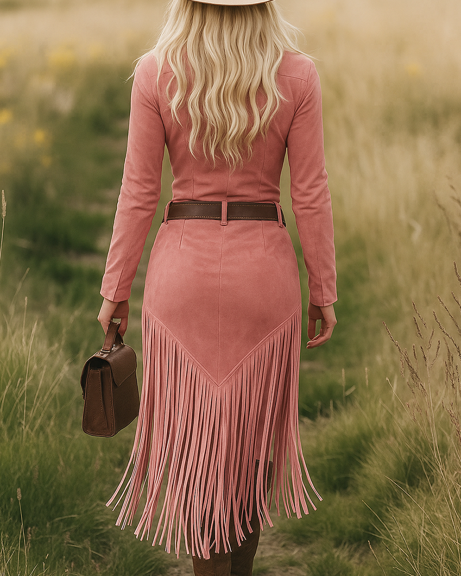 Chic Retro Western Midi Dress with Tassels