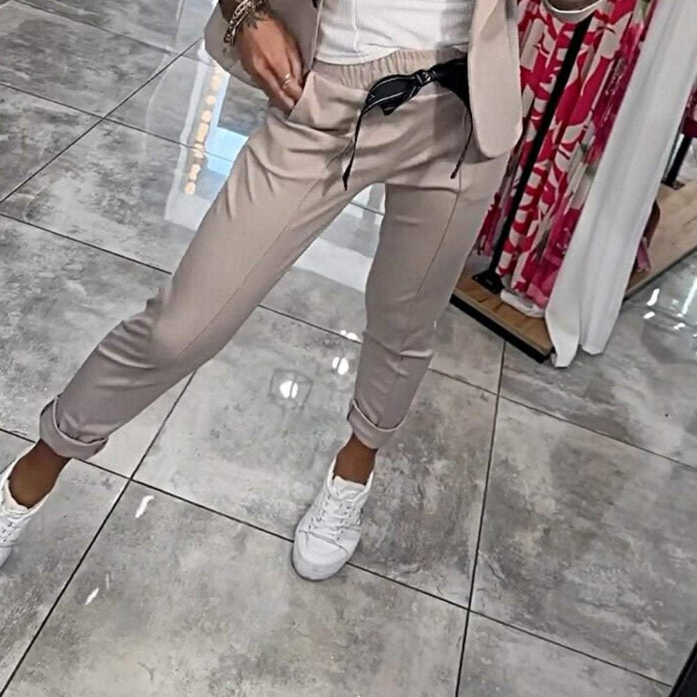 Cozy Relaxed-Fit Solid-Color Two-Piece Set for Women
