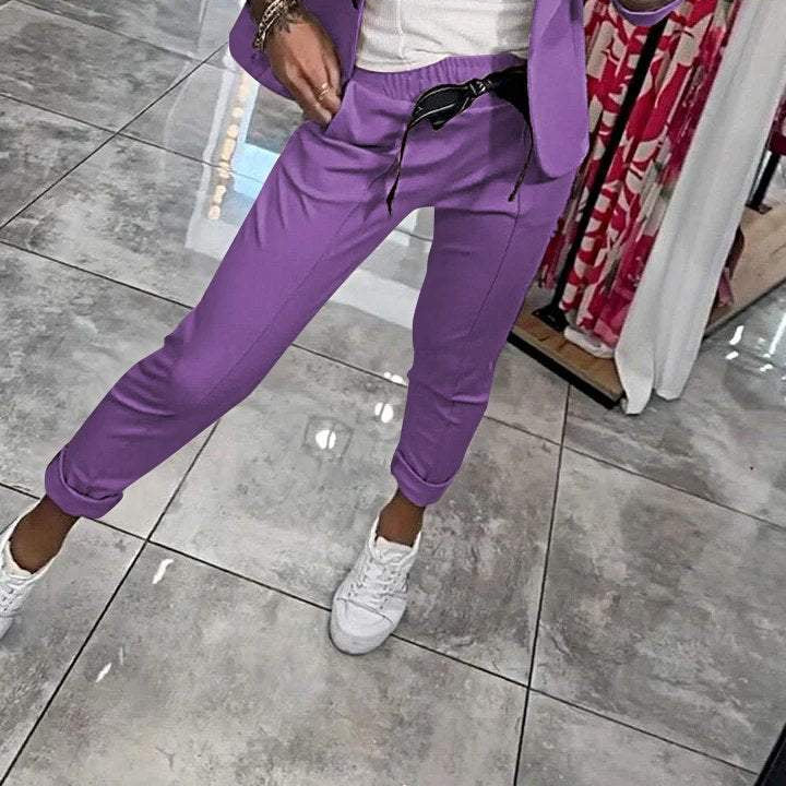 Cozy Relaxed-Fit Solid-Color Two-Piece Set for Women