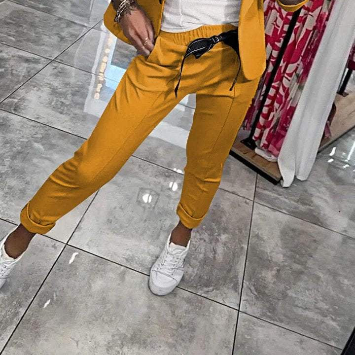 Cozy Relaxed-Fit Solid-Color Two-Piece Set for Women