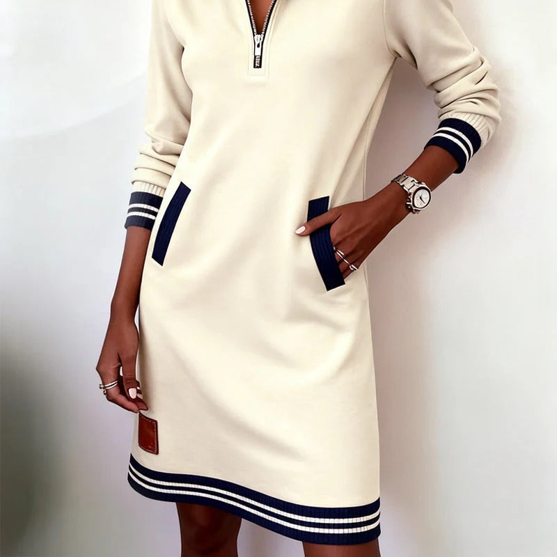 Women's Elegant Long-Sleeve Cotton Dress