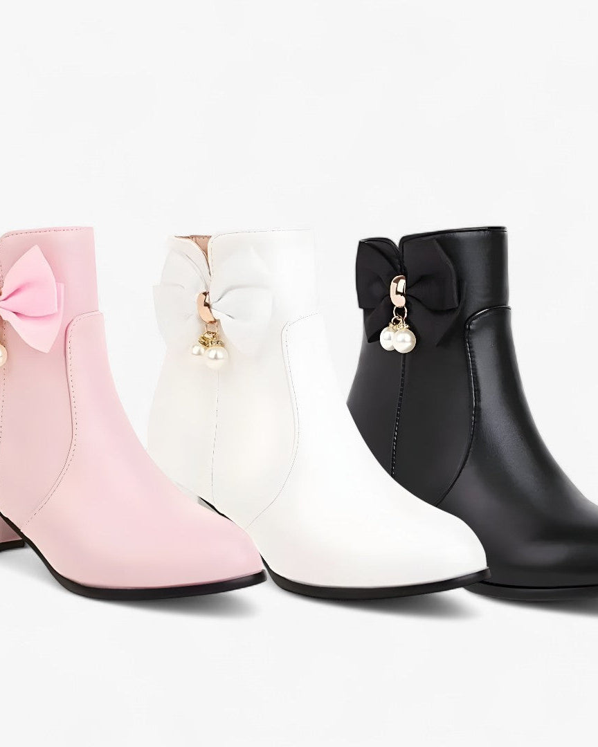 Chic Bow-Detail Ankle Boots with Heel — Available in Extended Sizes