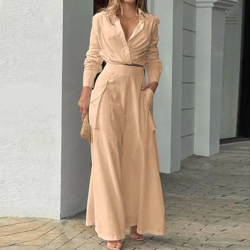 Women's Chic Summer Set: Knotted Top with Flowy High-Waisted