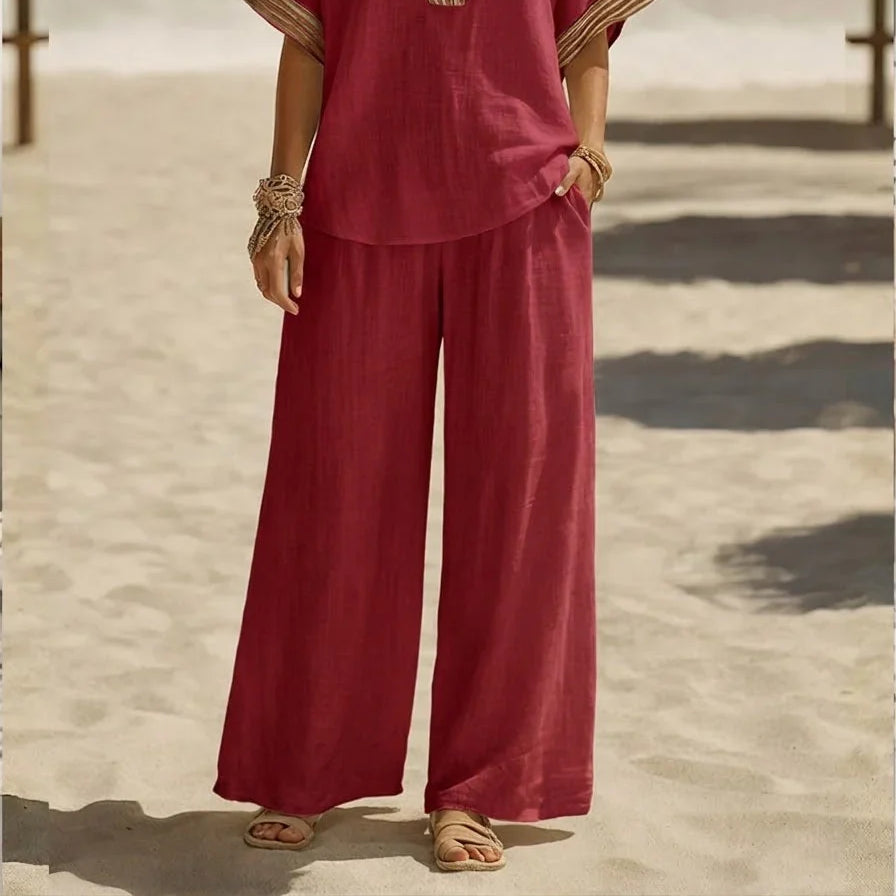 Maribel | Relaxed Linen V-Neck Two-Piece Set