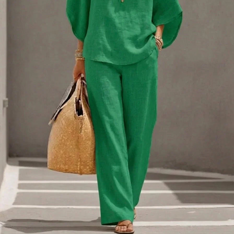 Noelle | Relaxed Button Linen Two-Piece Set