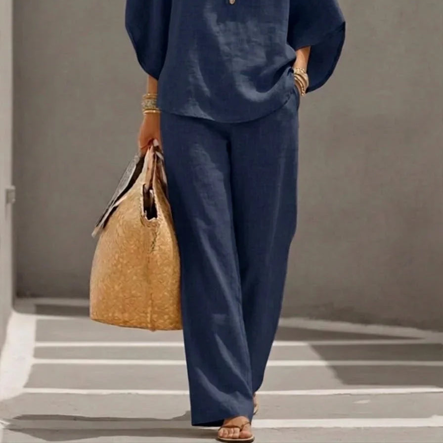 Noelle | Relaxed Button Linen Two-Piece Set