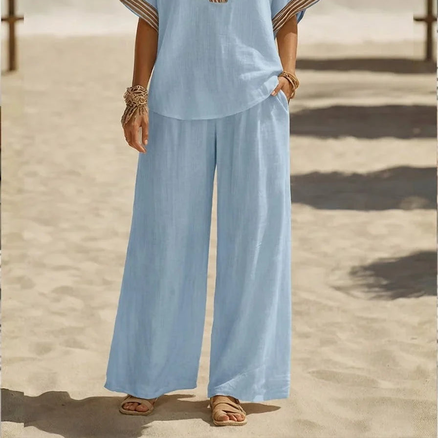 Maribel | Relaxed Linen V-Neck Two-Piece Set