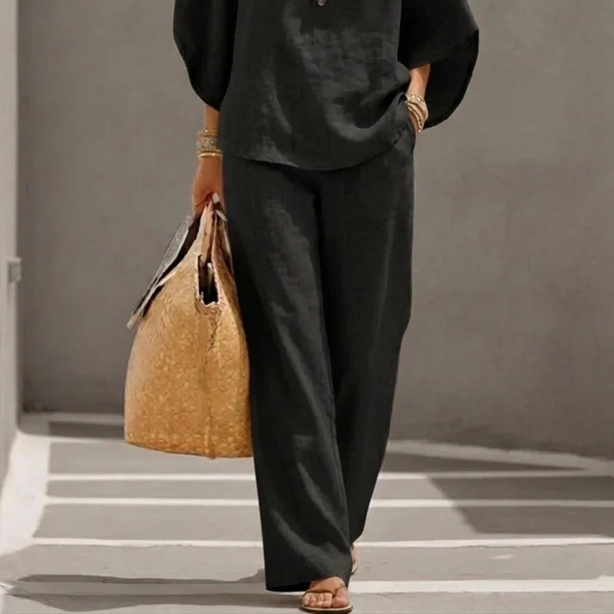Noelle | Relaxed Button Linen Two-Piece Set