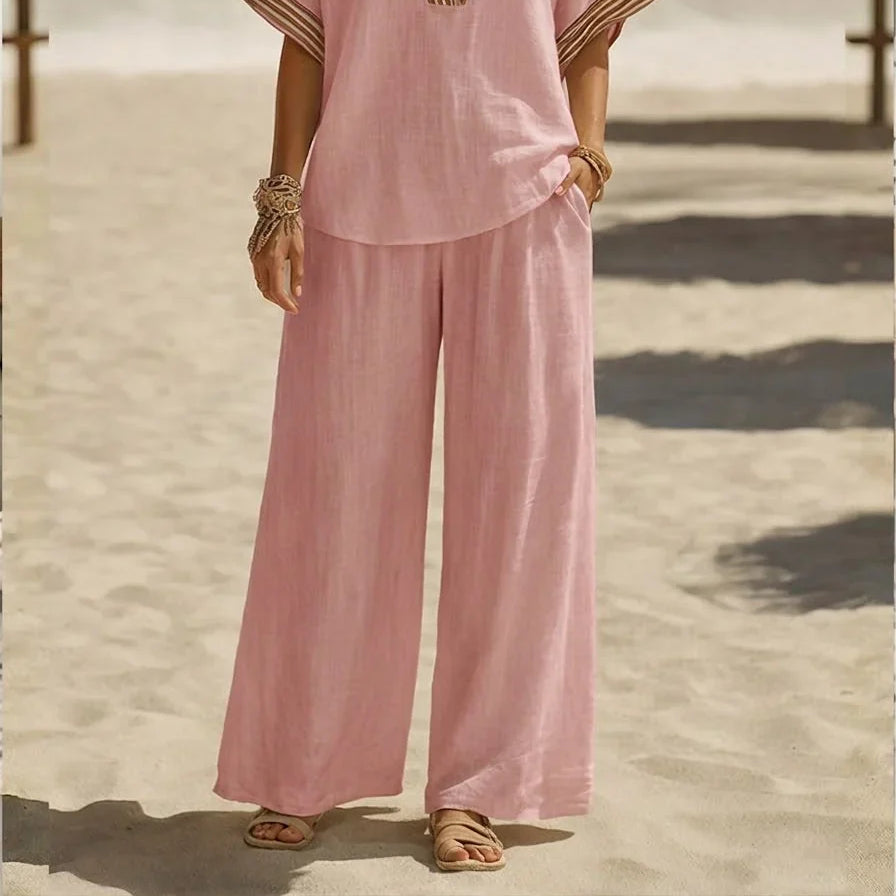 Maribel | Relaxed Linen V-Neck Two-Piece Set
